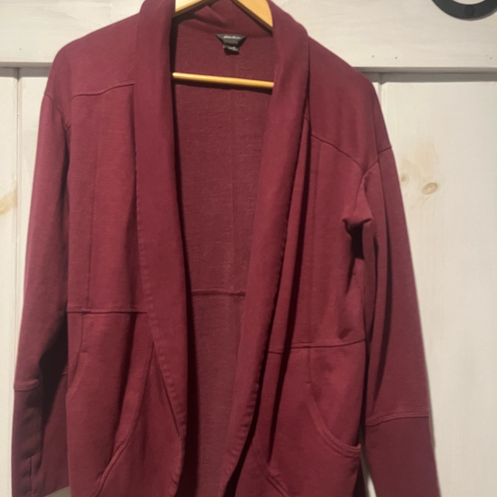 Eddie Bauer mauve sweatshirt-cardigan size M